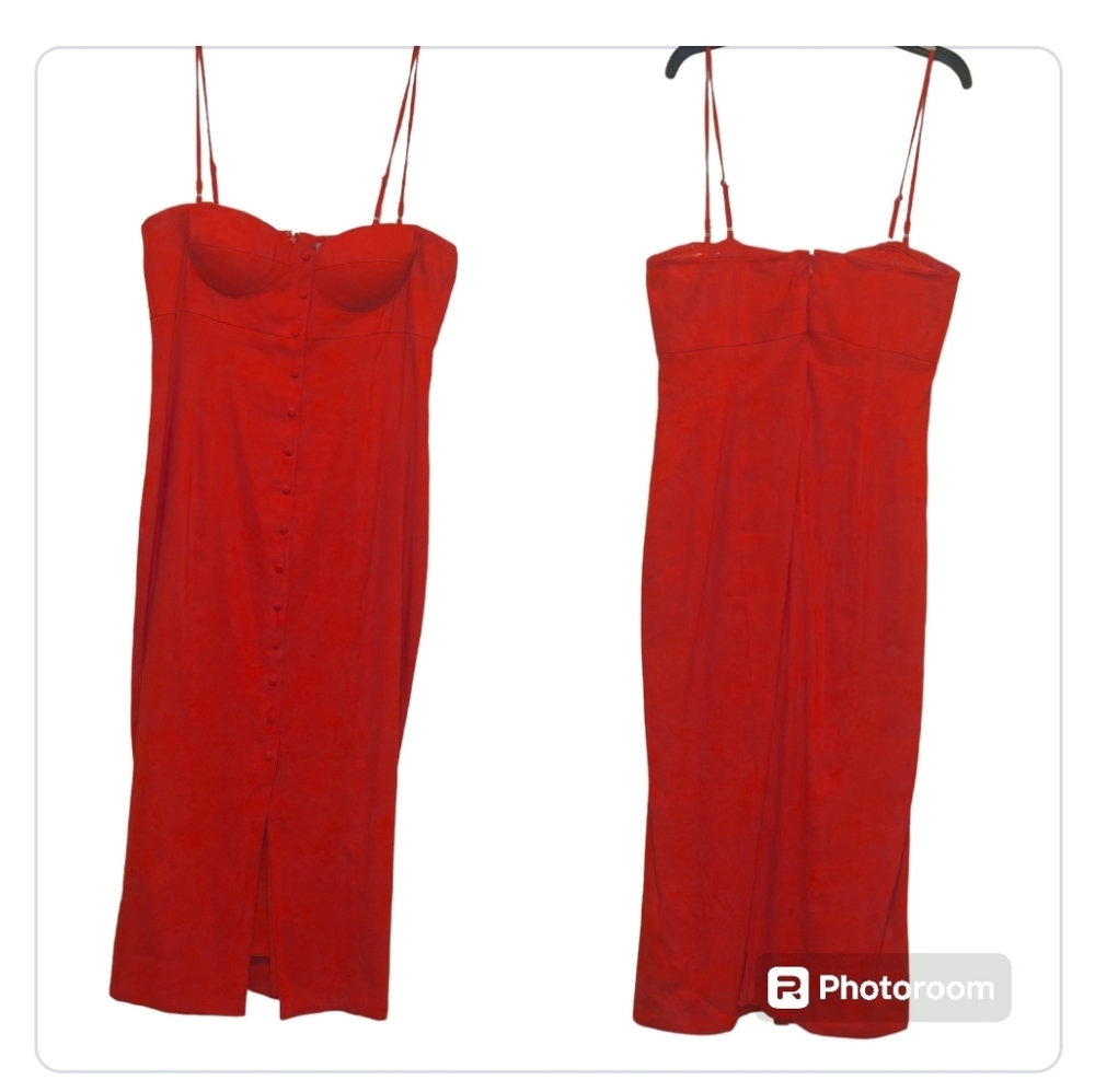 NWT Antonio Melani Marcie Stretch Linen Red Midi Dress Sweetheart Neck 10 - Picture 6 of 15